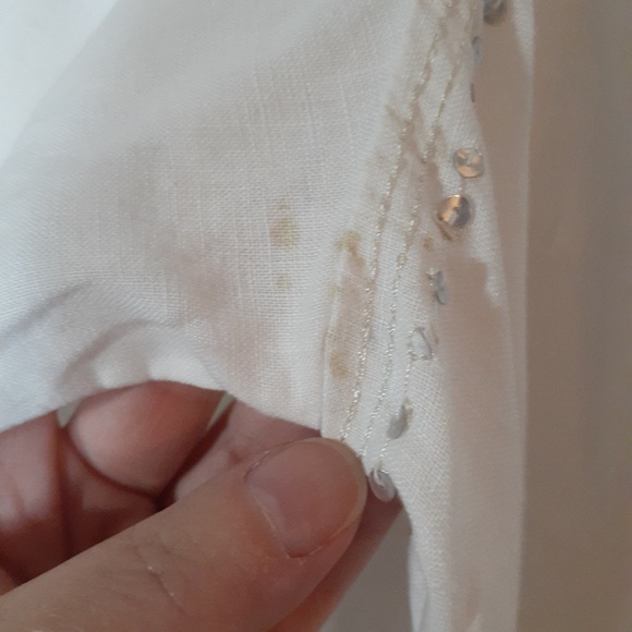 Irishlinen White Linen Blouse with sequin design - Picture 3 of 8